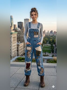 Custom Upcycled Denim Patchwork Overalls By ThreadsReclaimed XS